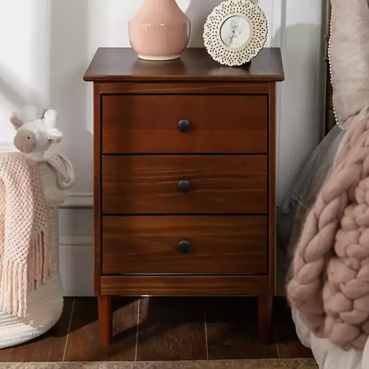 Nightstands-Kirklands Home Walnut 3-Drawer Wood Nightstand Brown