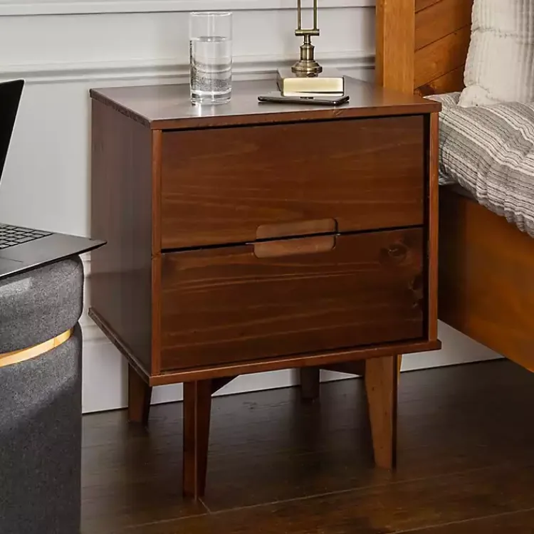 Nightstands-Kirklands Home Walnut Mid-Century Modern 2-Drawer Nightstand Brown