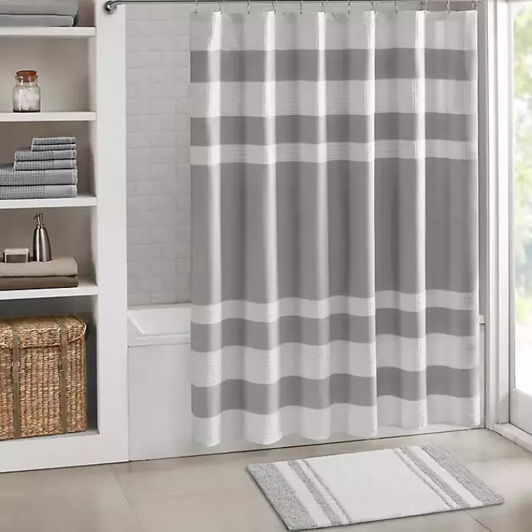 Bathroom Rugs-Kirklands Home White with Stripe Reversible Bath Mat, 30 in. Gray