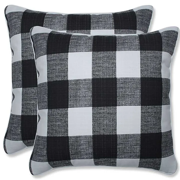 Outdoor Cushions & Pillows-Kirklands Home Buffalo Check Outdoor Pillows, Set of 2 Black