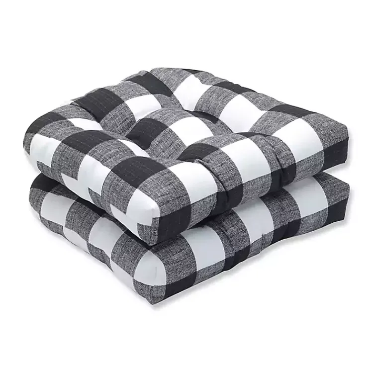 Outdoor Cushions & Pillows-Kirklands Home Buffalo Check Wicker Seat Cushions, Set of 2 Black