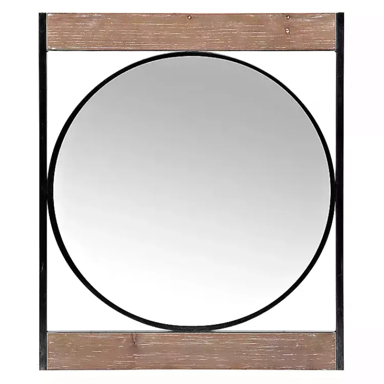 Decorative Mirrors-Kirklands Home Wood and Metal Framed Round Industrial Mirror