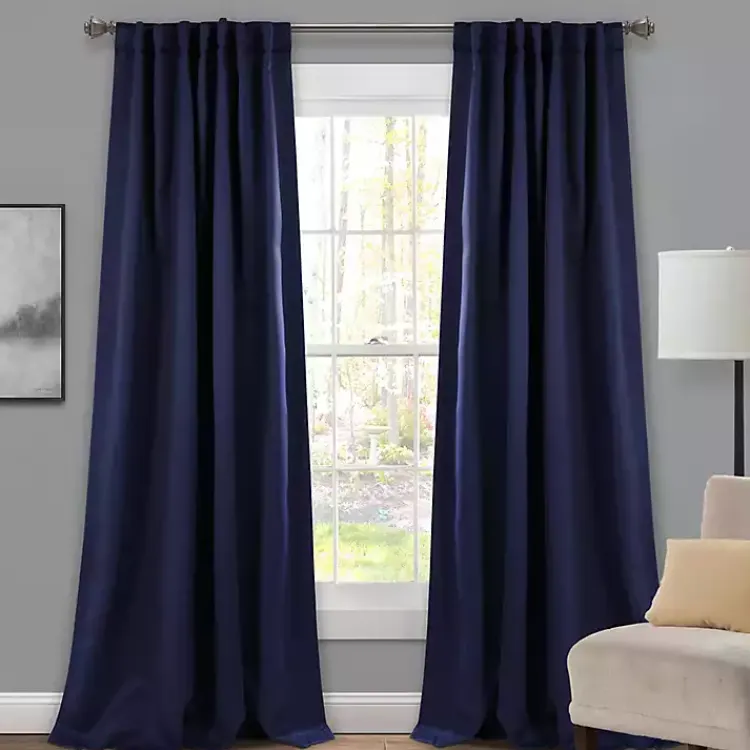 Curtains & Drapes-Kirklands Home Navy Back Tab Blackout Curtain Panel Set, 84 in. Blue