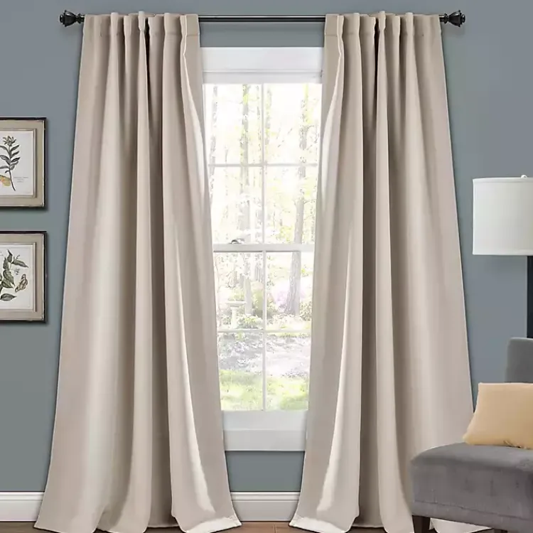 Curtains & Drapes-Kirklands Home Wheat Back Tab Blackout Curtain Panel Set, 95 in. Tan