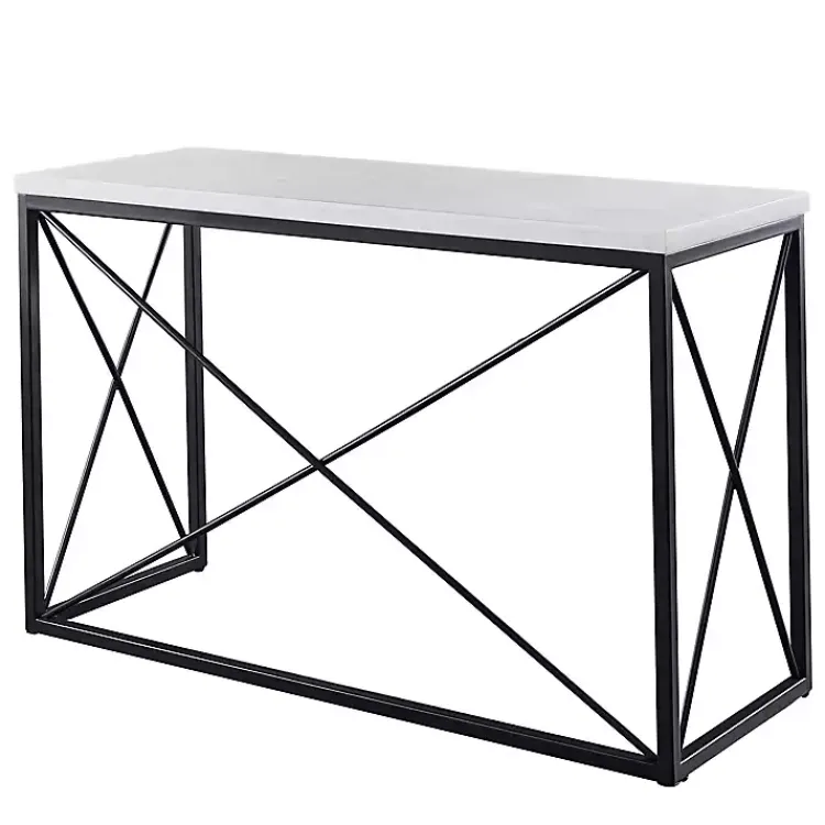 Console Tables-Kirklands Home White Marble Top Sabin Metal Base Sofa Table