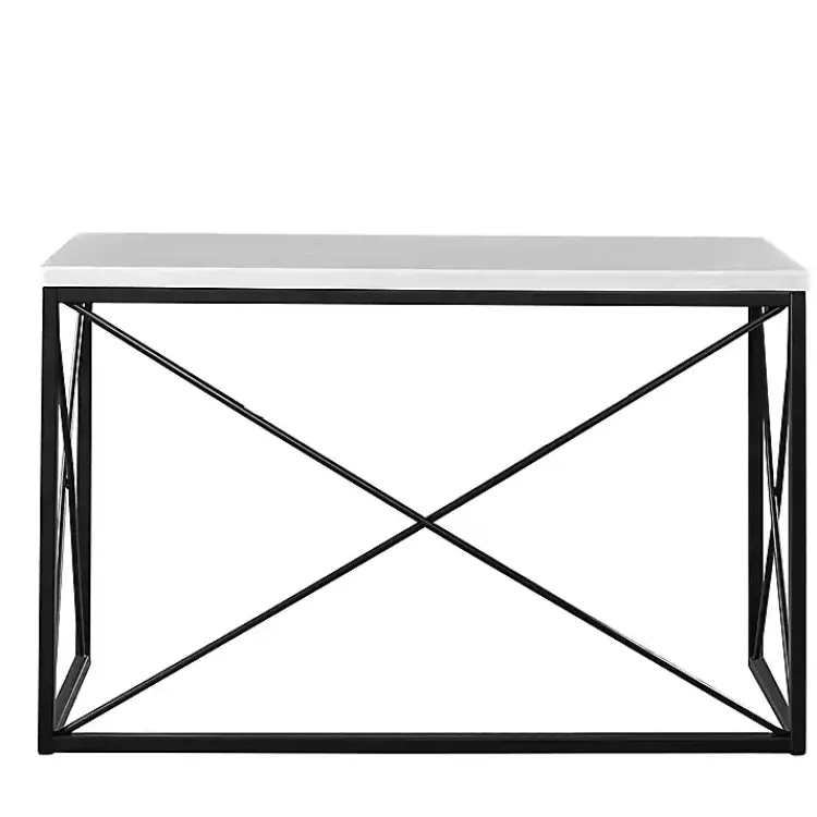 Console Tables-Kirklands Home White Marble Top Sabin Metal Base Sofa Table
