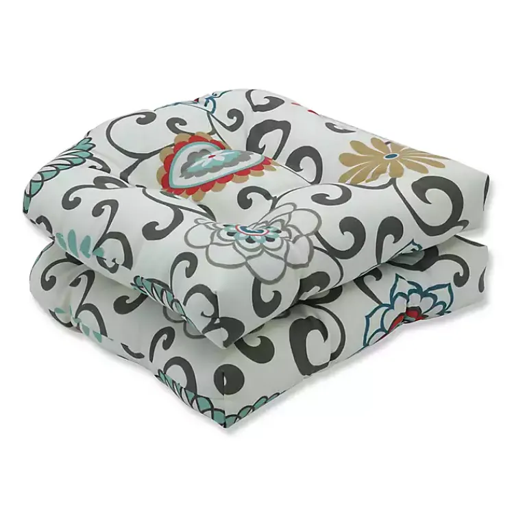 Outdoor Cushions & Pillows-Kirklands Home Peachtini Pom Pom Play Wicker Cushions, Set of 2