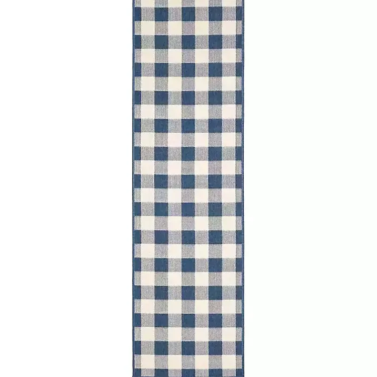 Outdoor Rugs-Kirklands Home Buffalo Check Outdoor Runner Blue
