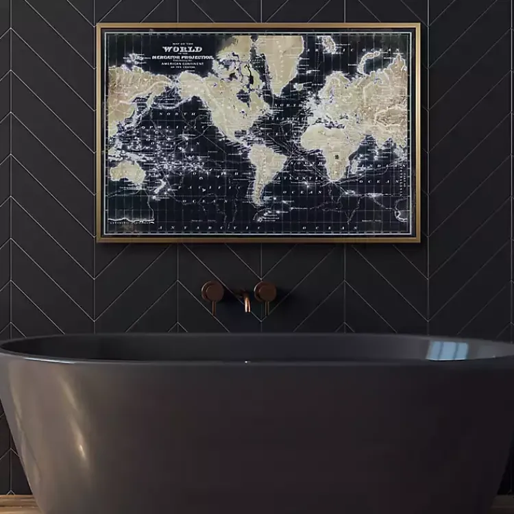 Framed Art-Kirklands Home World Map on Black Framed Art Print