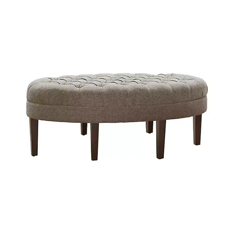 Benches & Ottomans-Kirklands Home Cory Tufted Beige Linen Ottoman Gray