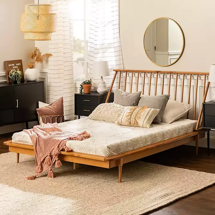 Beds & Headboards-Kirklands Home Caramel Mid-Century Modern Queen Bed Frame Brown