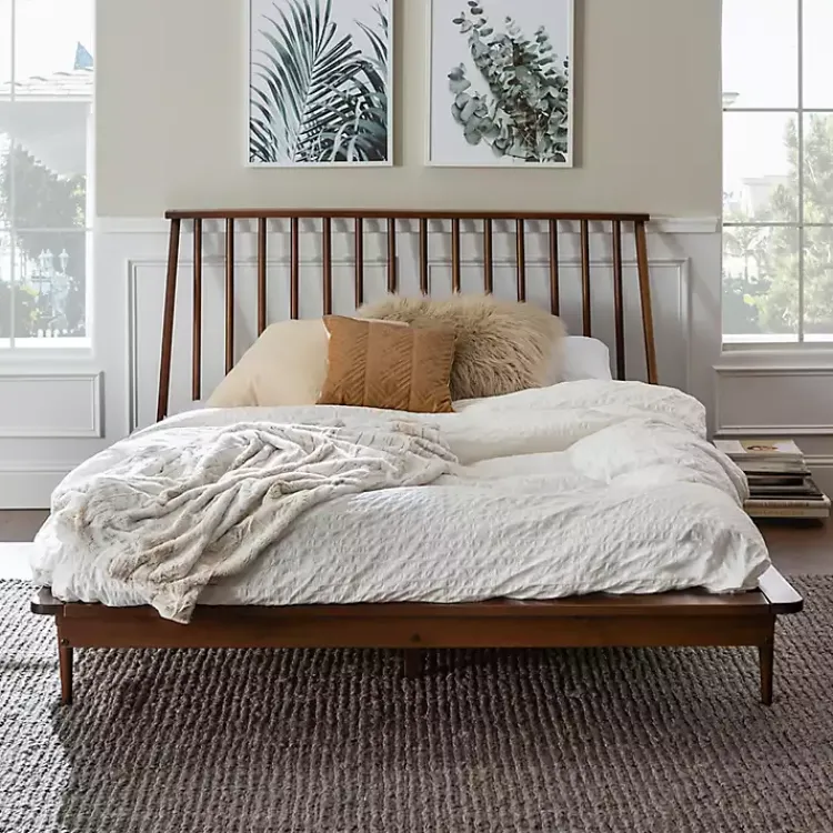Beds & Headboards-Kirklands Home Walnut Mid-Century Modern Queen Bed Frame Brown