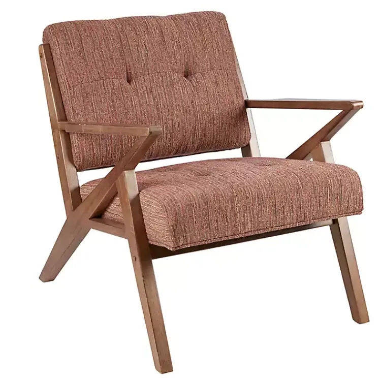 Accent Chairs-Kirklands Home Mid-Century Pecan Finish Accent Chair Orange