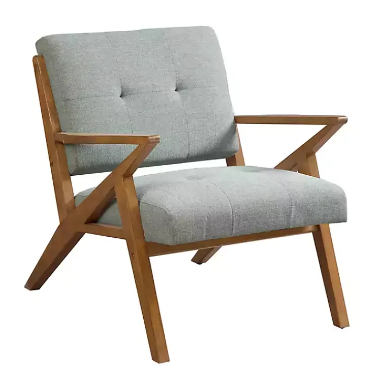 Accent Chairs-Kirklands Home Seafoam Mid-Century Pecan Finish Accent Chair
