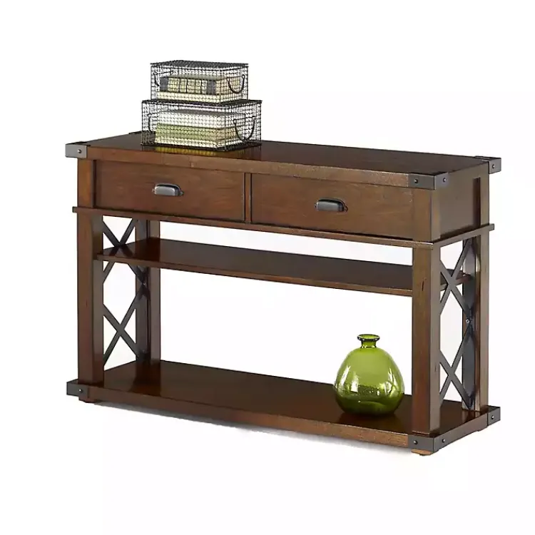 Console Tables-Kirklands Home Lambert Double X Frame Console Table Brown