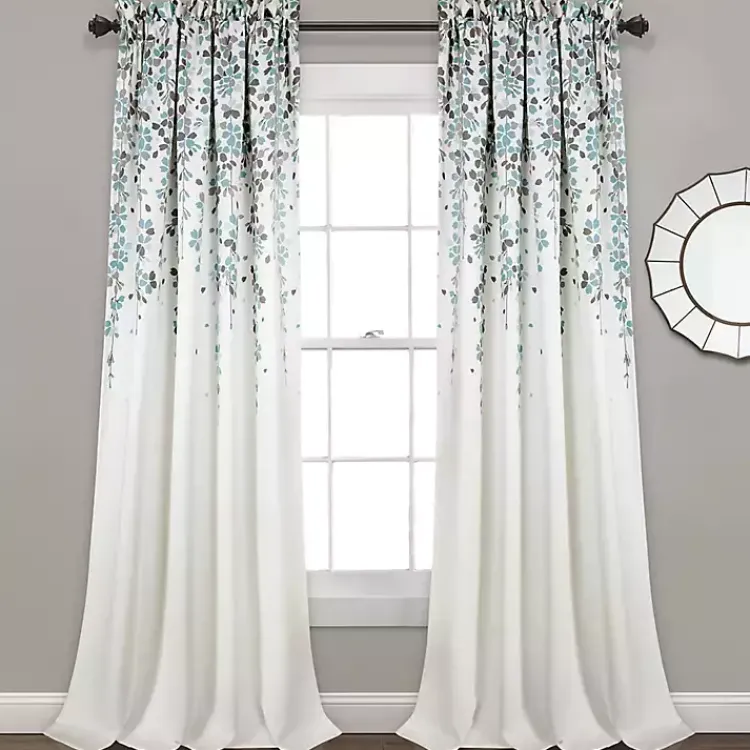 Curtains & Drapes-Kirklands Home Blue Weeping Flower Curtain Panel Set, 95 in.