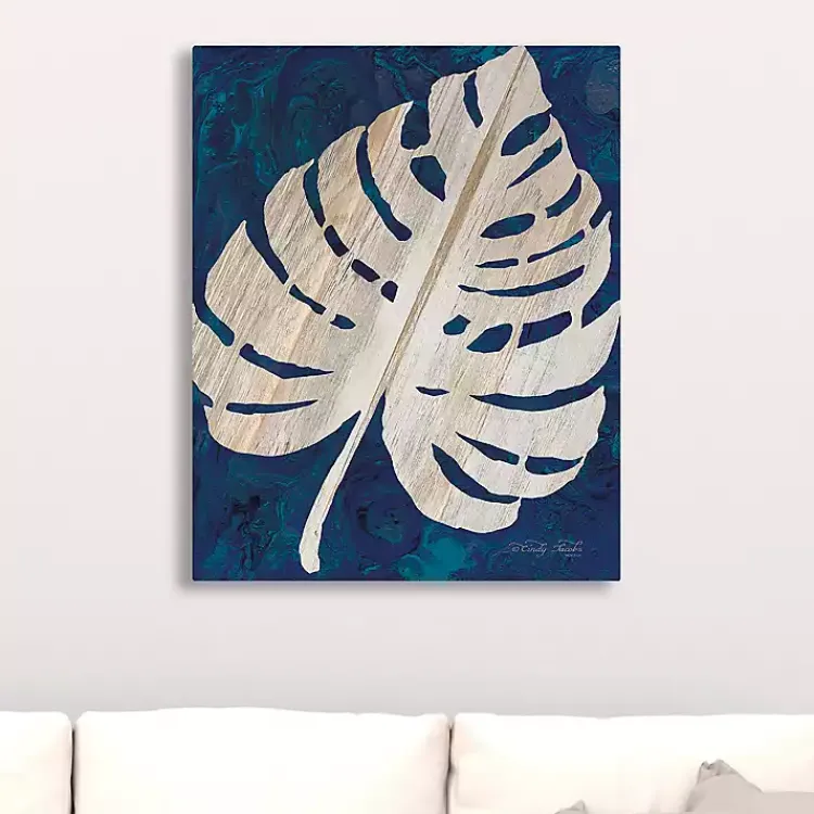 Canvas Art-Kirklands Home Navy Monstera Leaf Giclee Canvas Art Print