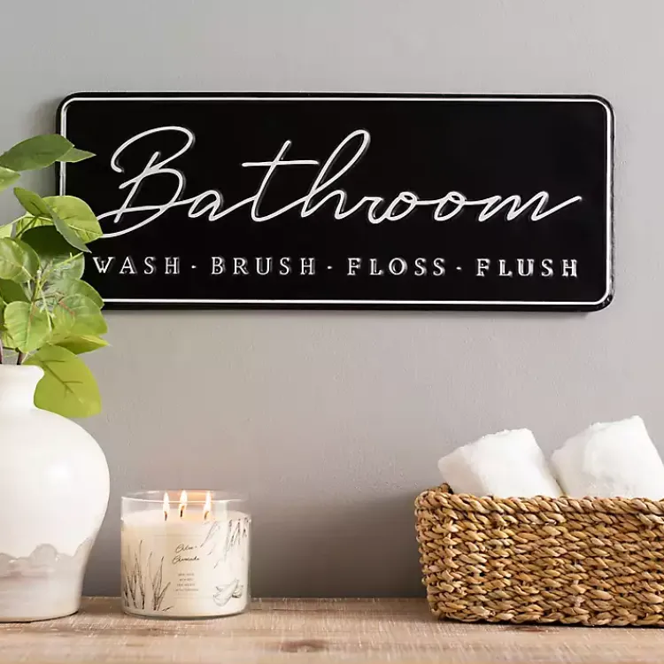 Wall Quotes & Signs-Kirklands Home Bathroom Wash Brush Floss Flush Wall Plaque Black