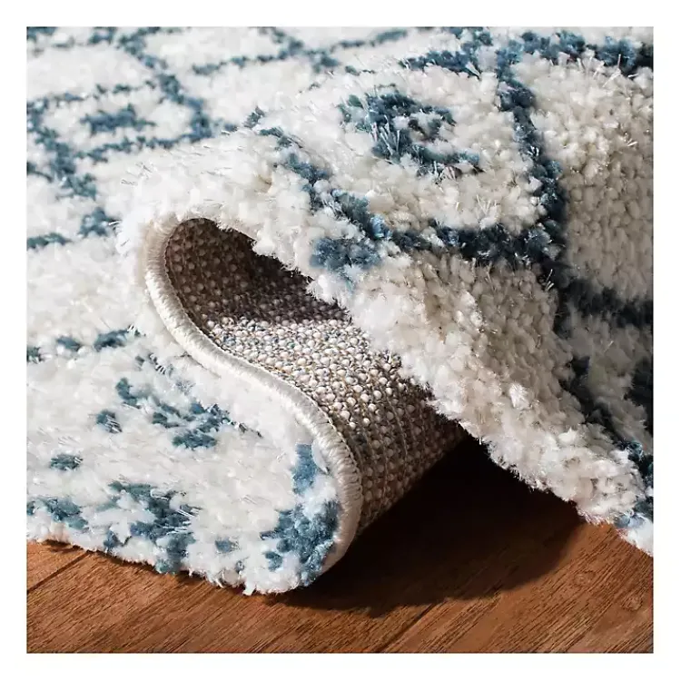 Area Rugs-Kirklands Home Cream and Blue Bergen Weathered Fringe Rug, 5x7