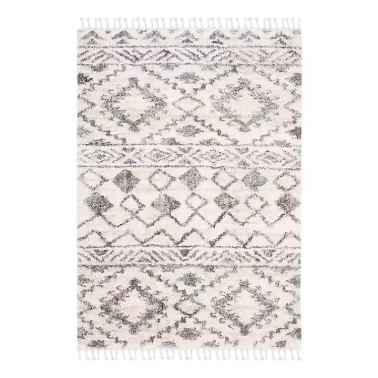 Area Rugs-Kirklands Home Cream and Navy Moroccan Fringe Shag Rug, 5x7