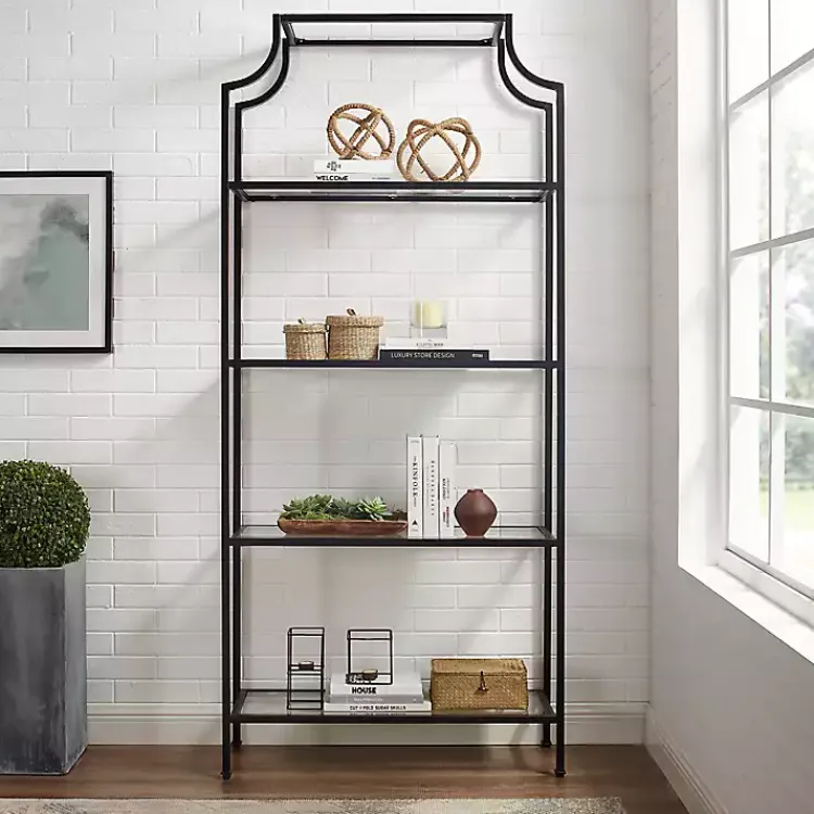 Cabinets & Sideboards-Kirklands Home Oil-Rubbed Bronze 4-Tier Glass Ashlee Etagere Brown