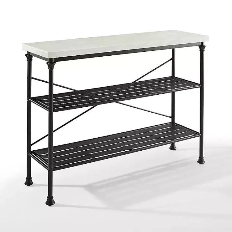 Console Tables-Kirklands Home Faux Marble Top 3-Tier Melody Console Table Black