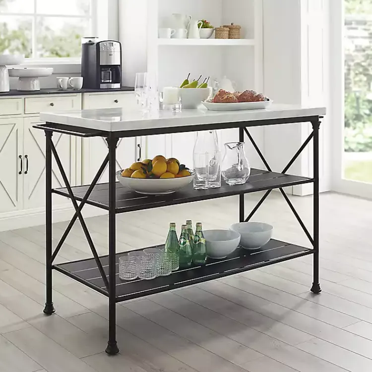 Kitchen Islands & Bar Carts-Kirklands Home Faux Marble Top 3-Tier Melody Kitchen Island
