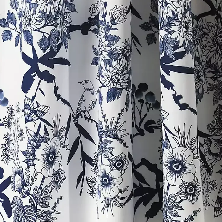 Curtains & Drapes-Kirklands Home Navy Botanical Garden Curtain Panel Set, 95 in. Blue