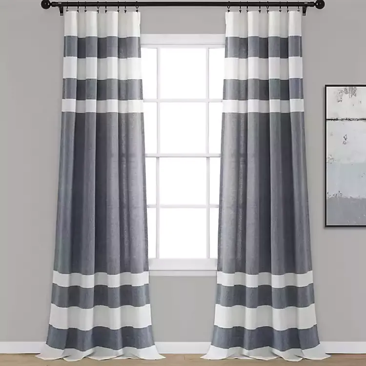 Curtains & Drapes-Kirklands Home Navy Cape Cod Stripe Curtain Panel Set, 84 in.
