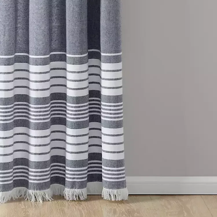 Curtains & Drapes-Kirklands Home Navy Nantucket Fringe Curtain Panel Set, 84 in.