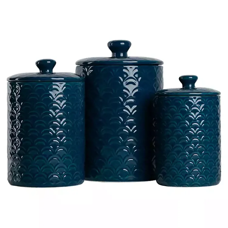 Kitchen Storage-Kirklands Home Navy Atlantic Ceramic Canisters, Set of 3 Blue