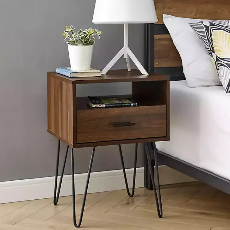 Accent & End Tables-Kirklands Home Dark Walnut Modern Farmhouse Side Table Brown