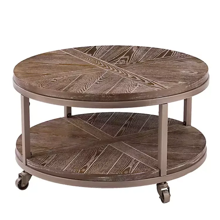 Coffee Tables-Kirklands Home Round Kona Rolling Coffee Table Brown