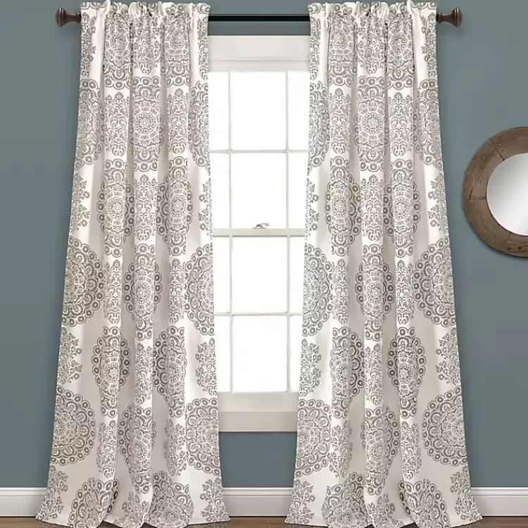 Curtains & Drapes-Kirklands Home Evie Medallion Curtain Panel Set, 95 in. Tan