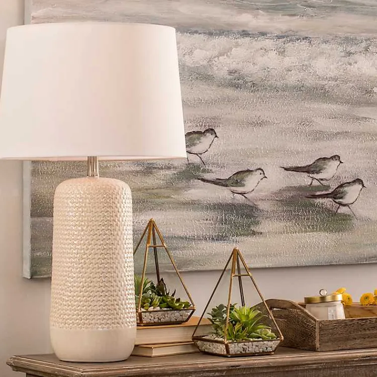 Table Lamps-Kirklands Home Beige Woven Ceramic Wicker Table Lamp Ivory