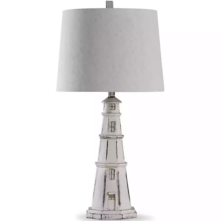 Table Lamps-Kirklands Home White Coastal Lighthouse Table Lamp Ivory