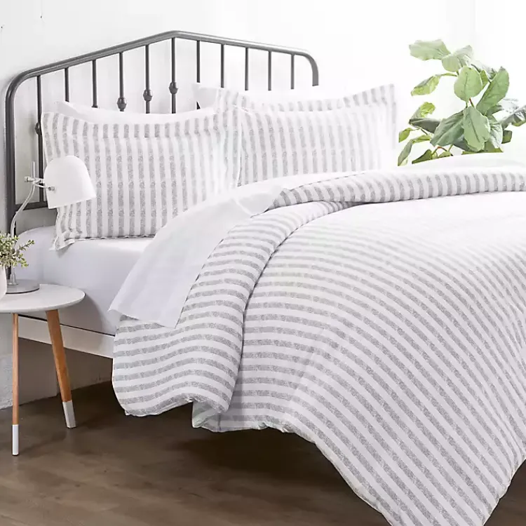 Duvets-Kirklands Home Light Gray Stripes 3-pc. Queen Duvet Cover Set