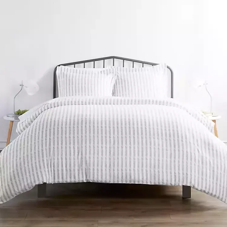 Duvets-Kirklands Home Light Gray Stripes 3-pc. Queen Duvet Cover Set