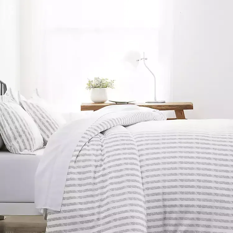 Duvets-Kirklands Home Light Gray Stripes 3-pc. Queen Duvet Cover Set