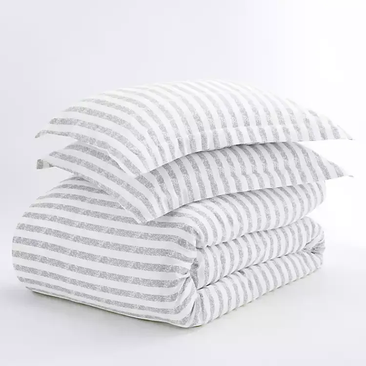 Duvets-Kirklands Home Light Gray Stripes 3-pc. Queen Duvet Cover Set