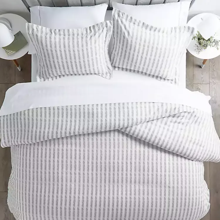 Duvets-Kirklands Home Light Gray Stripes 3-pc. Twin Duvet Cover Set