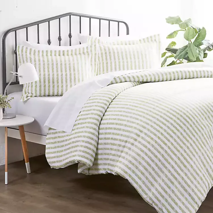 Duvets-Kirklands Home Sage Rugged Stripes Puffed Twin 3-pc. Duvet Set
