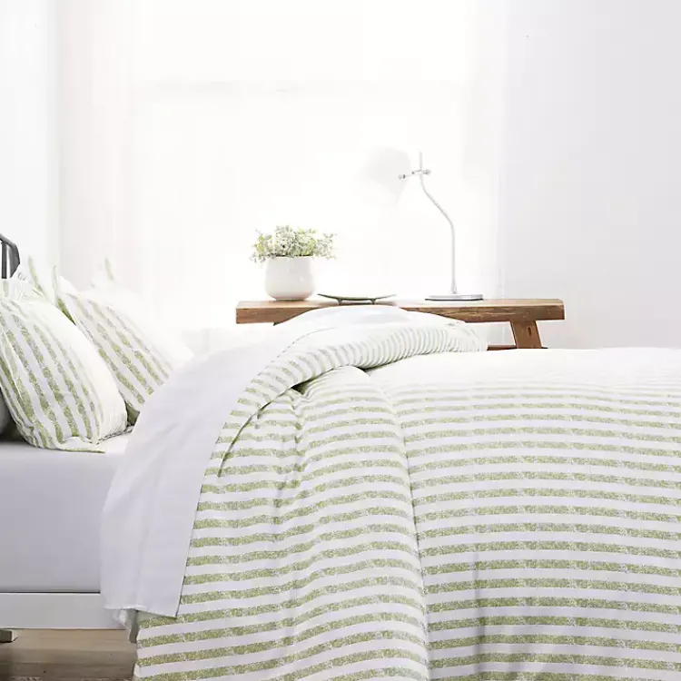 Duvets-Kirklands Home Sage Rugged Stripes Puffed Twin 3-pc. Duvet Set