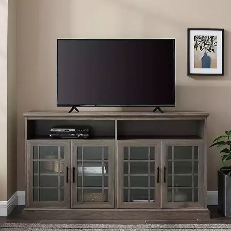 Tv Stands & Media Consoles-Kirklands Home Slate Glass Door Classic TV Stand Gray