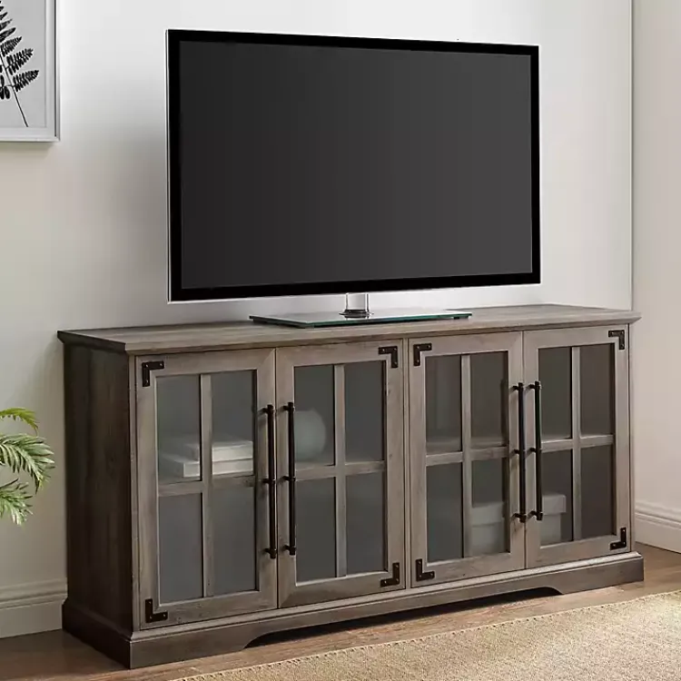 Tv Stands & Media Consoles-Kirklands Home Wash Window 4-Door TV Stand Gray