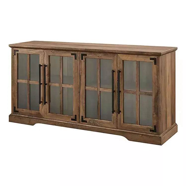 Tv Stands & Media Consoles-Kirklands Home Rustic Oak Window 4-Door TV Stand Brown