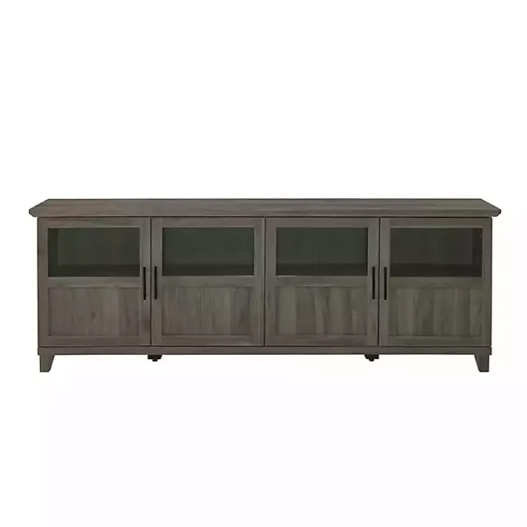 Tv Stands & Media Consoles-Kirklands Home Slate Glass Paneled Door TV Stand Gray