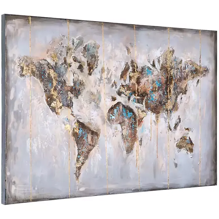 Canvas Art-Kirklands Home Glittering Abstract World Map Art Print, 47x32 in.
