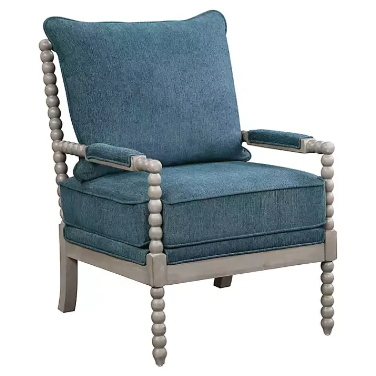 Accent Chairs-Kirklands Home Aegean Liam Turned Leg Accent Chair Blue