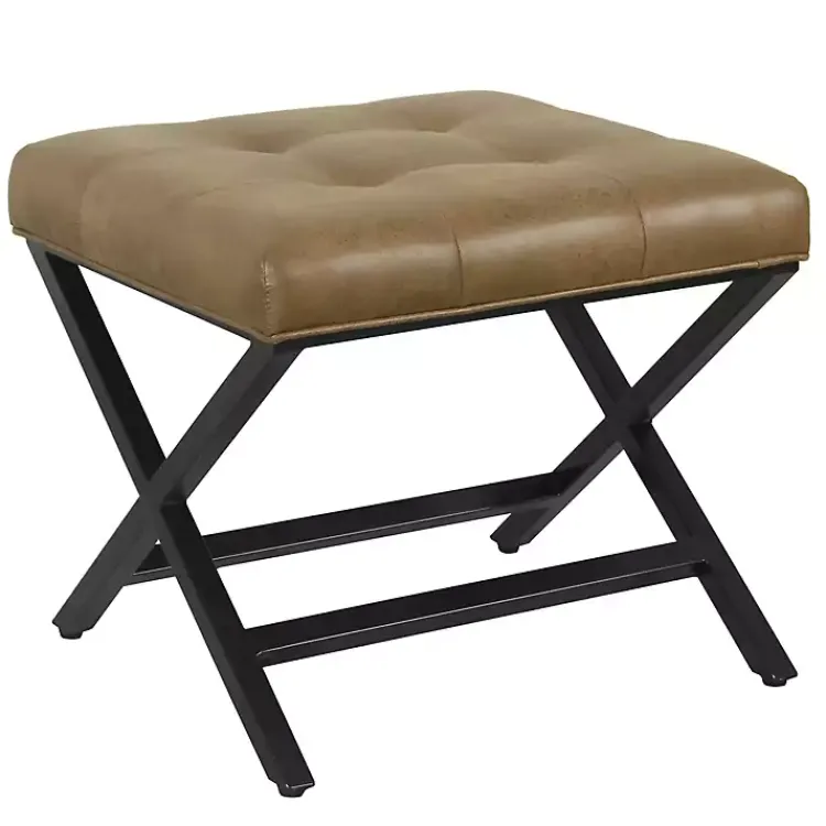 Benches & Ottomans-Kirklands Home Faux Leather Tufted X-Frame Bench Brown
